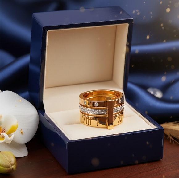 Modern Classic Roman Numeral Unisex Ring 18K Gold Plated Stainless Steel Sz 7 - Picture 9 of 15